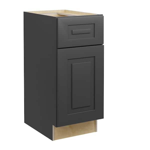 Home Decorators Collection Grayson 15 in. W x 24 in. D x 34.5 in. H Assembled Plywood Base Kitchen Cabinet in Deep Onyx with Soft Close LH