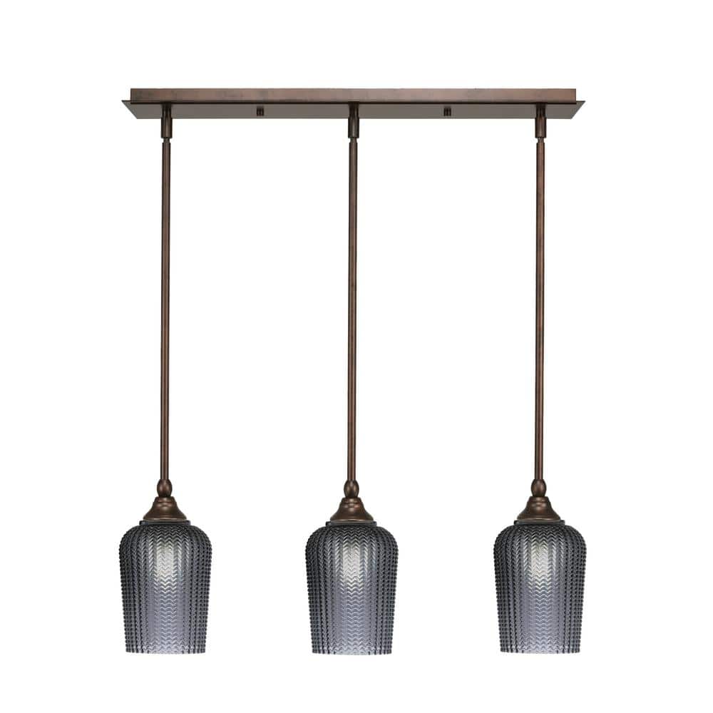 Livingston 100-Watt 3-Light Bronze Shaded Pendant Light with 5 in. Smoke Gl