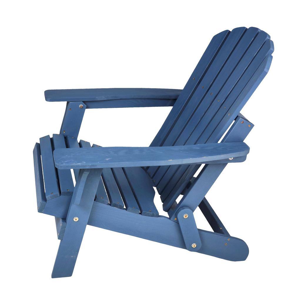 Blue Solid Wood Folding Adirondack Chair for Outdoor Use