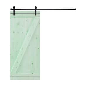 Z-Bar 42 in. x 84 in. Iced Mint Green Stained Knotty Pine Wood DIY Sliding Barn Door with Hardware Kit