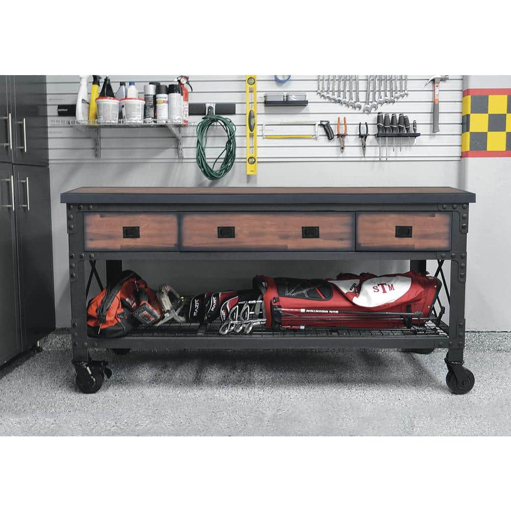 Duramax 72" Black Steel and Wood Rolling Workbench