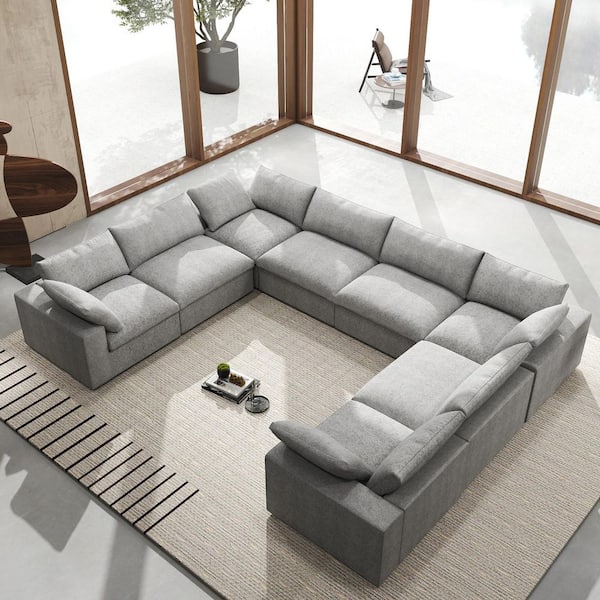 157.32 in. sq. Arm 8-Piece Linen Modular Free Combination Sectional Sofa in. Gray For Large Space