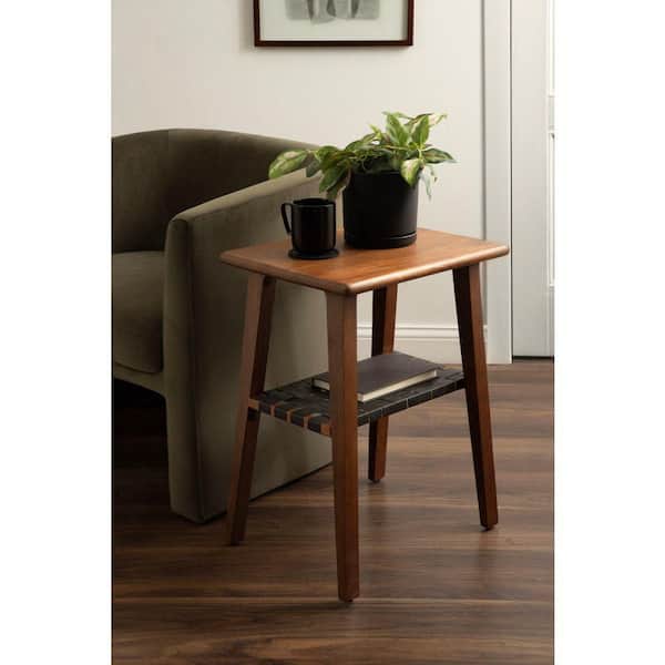 Kate and Laurel Woebeck 18 in. Walnut Brown Rectangle Solid Wood
