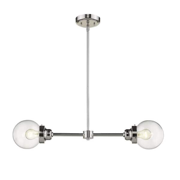 60-Watt 2-Light Nickel Pendant Light with Crystal, No Bulbs Included