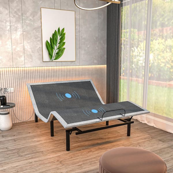 Renanim Gray Twin XL Adjustable Bed Frame, Massage, Wireless Remote/APP, USB Ports, Under-Bed Light, Head/Foot Incline