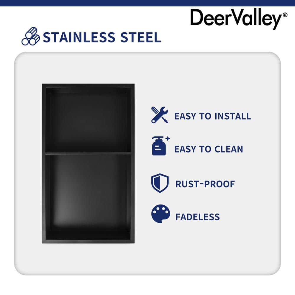Matte Black Stainless Steel Wall Mount Shower Niche with Double Shelf