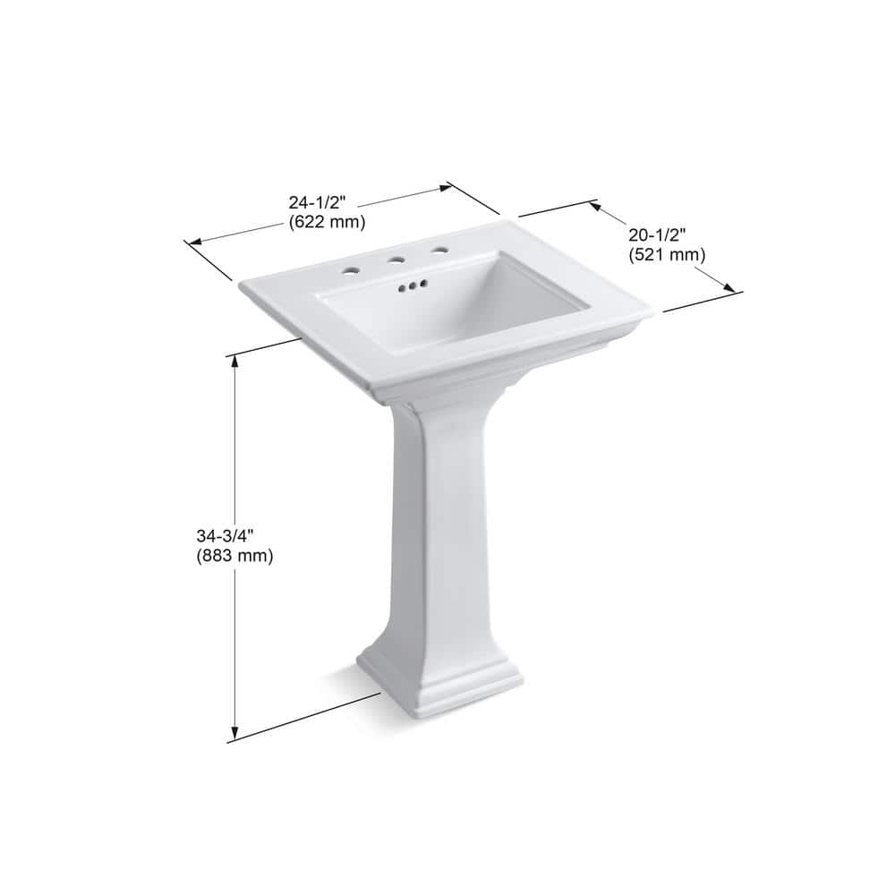 White Ceramic Pedestal Bathroom Sink with Faucet Holes