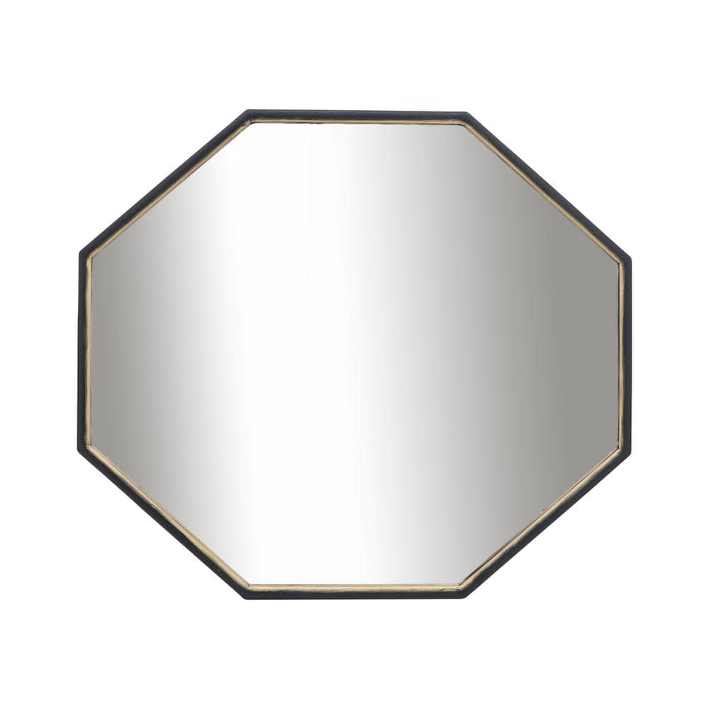 Octagonal Black and Gold MDF Wood Wall Mirror