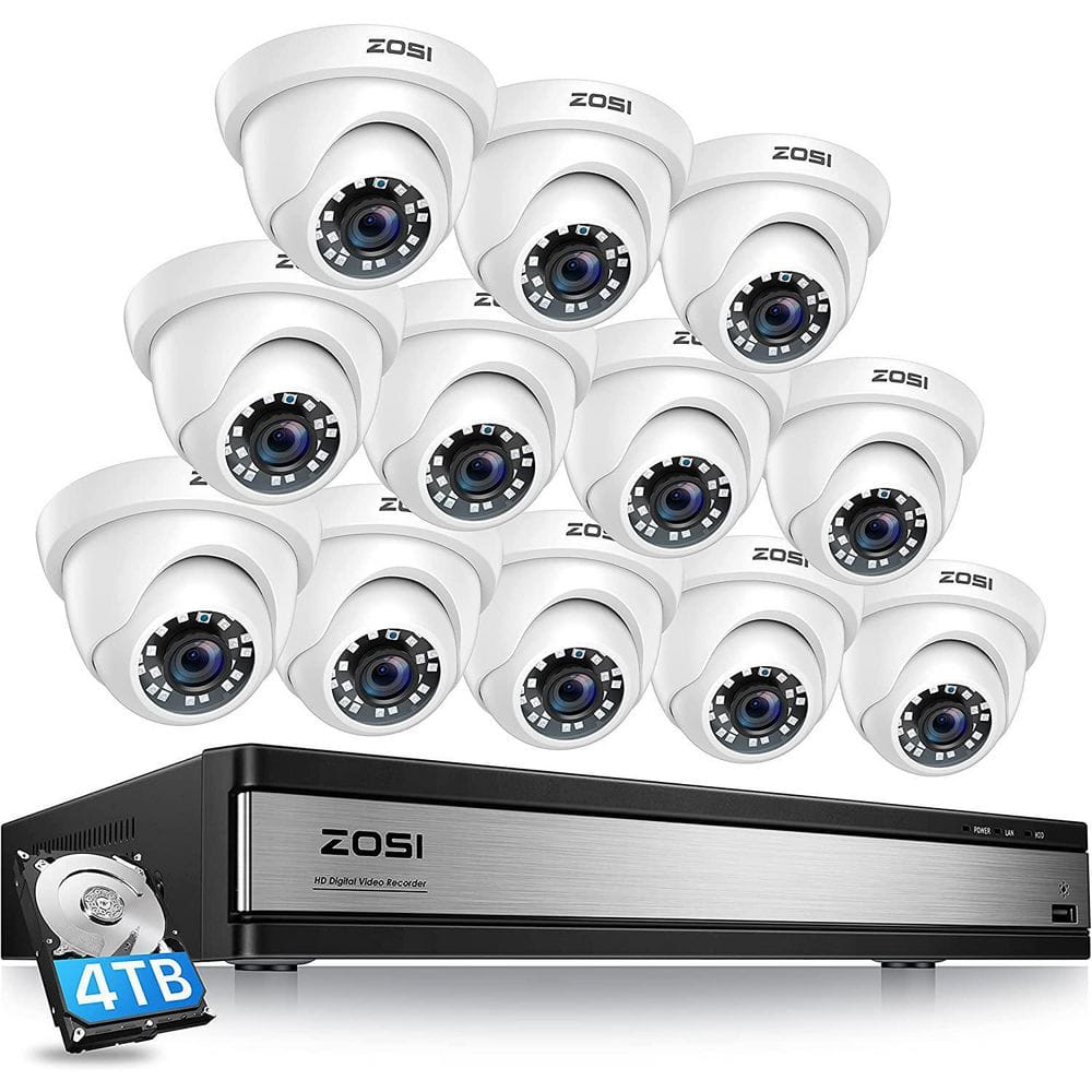 16-Channel 1080p 4TB DVR Security Camera System with 12 Wired Dome Cameras -  ZOSI, 16JK-418W12-40