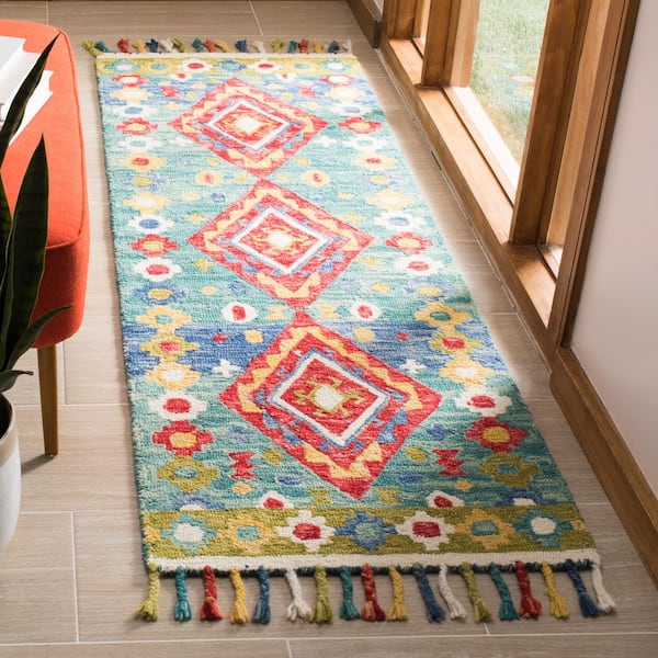 Aspen Green/Red 2 ft. x 7 ft. Geometric Runner Rug