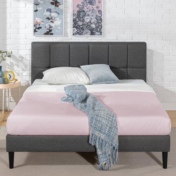 Zinus Lottie Grey Queen Upholstered Platform Bed Frame With Short Headboard Fspbo Gr Q The Home Depot