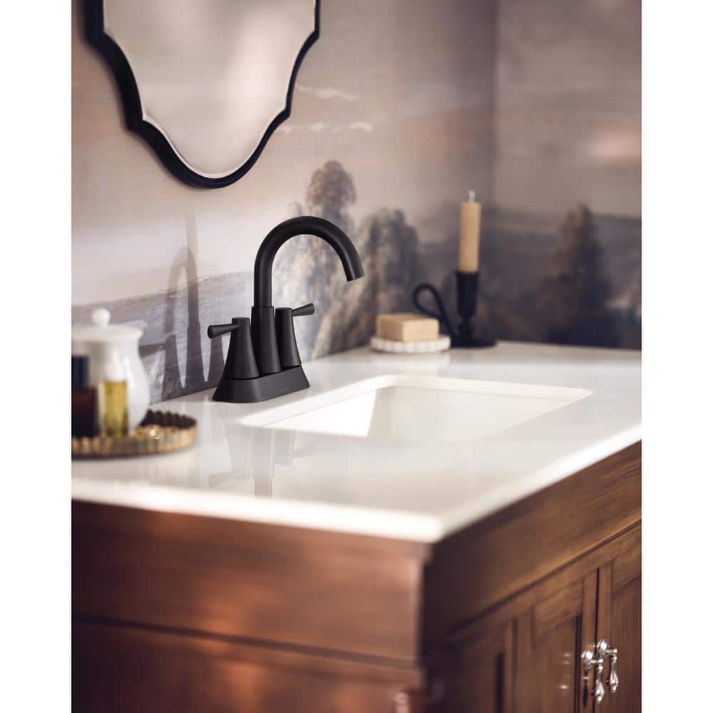 Matte Black Brass Two-Handle 4" Centerset Bathroom Faucet