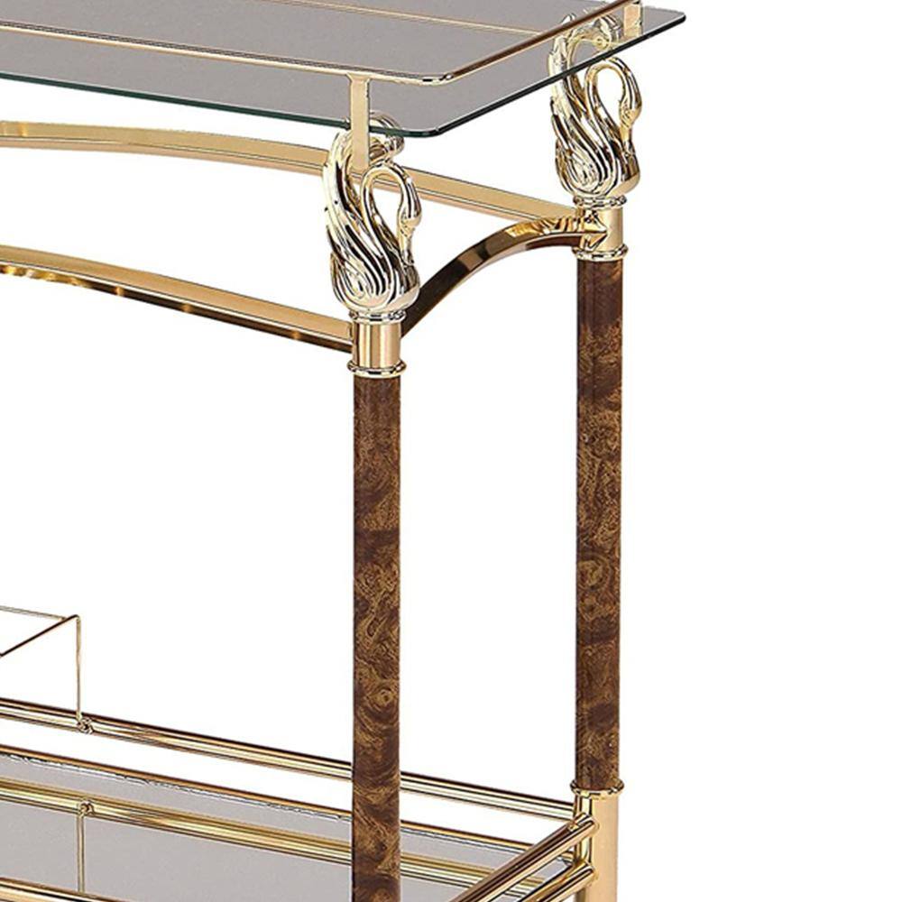 Helmut 31" Gold Plated and Clear Glass Bar Cart with Storage