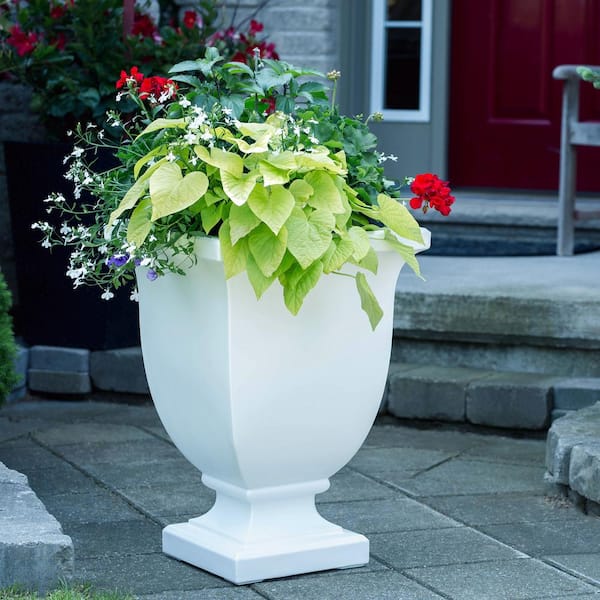 Mayne Augusta 26 in. Tall Self-Watering White Polyethylene Planter