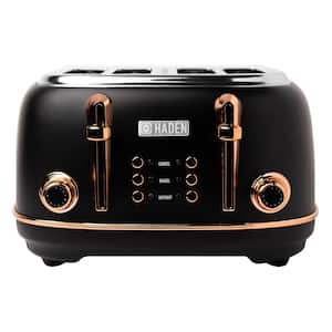 Heritage 1500-Watt 4-Slice Black and Copper Wide Slot Retro Toaster with Removable Crumb Tray and Browning Control