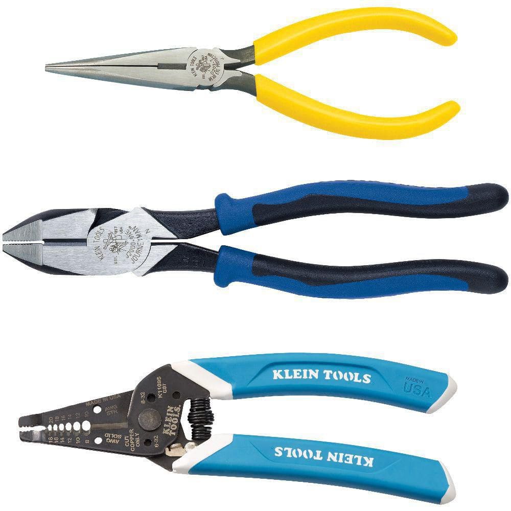 Pliers set, carbon steel and vinyl, blue, 3- to 4-inch mini with 8
