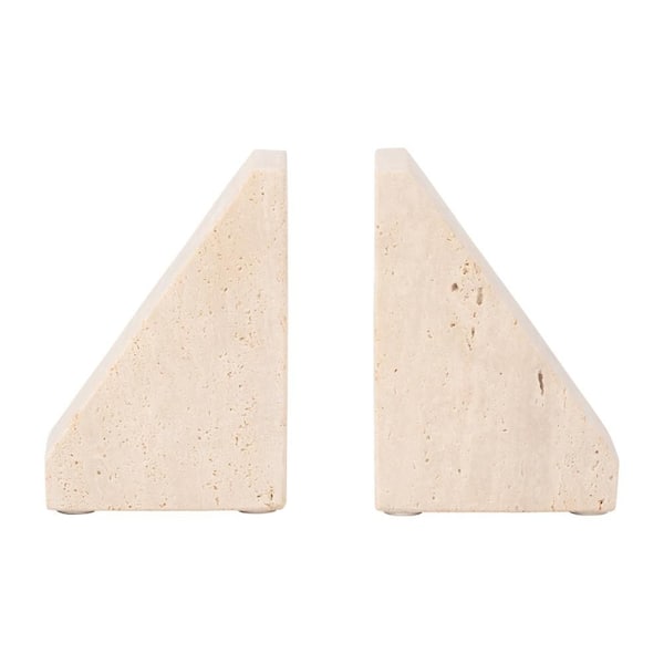 Tan 4 in. x 5 in. Stone Modern Geometric Design Bookends (Set of 2)
