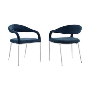 Morgan Blue and Brushed Stainless Steel Fabric Dining Chair Set of 2