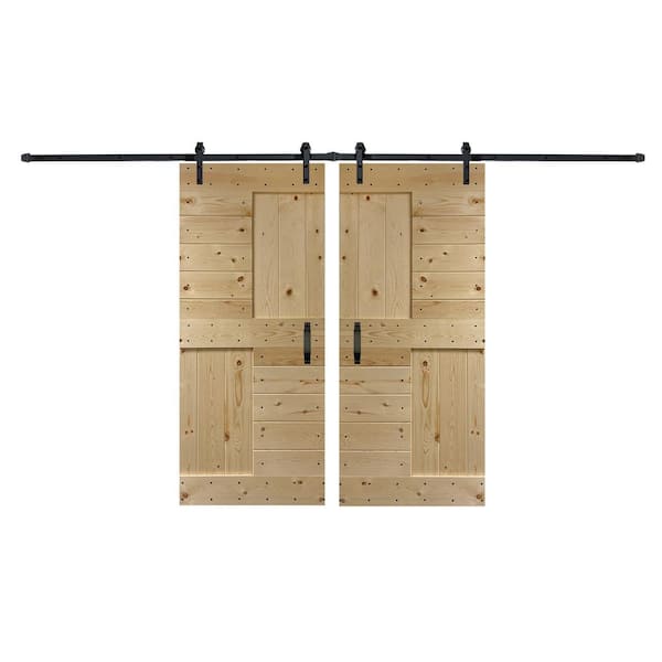 COAST SEQUOIA INC S Series 72 in. x 84 in. Unfinished DIY Knotty Pine Wood Double Sliding Barn Door with Hardware Kit