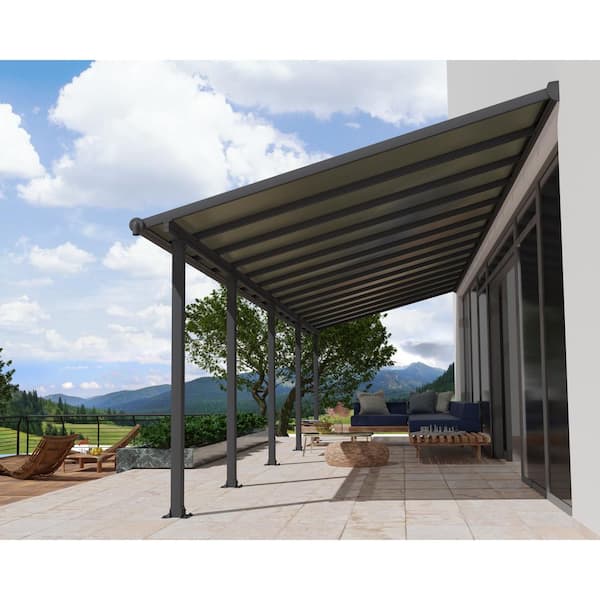 Olympia 10 ft. x 28 ft. Gray/Bronze Aluminum Patio Cover