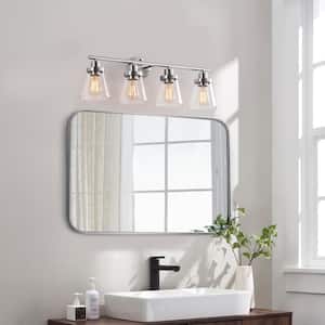 30.6 in. 4-Light Brushed Nickel Vanity Light with Bell Glass Shade