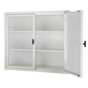27.60 in. L x 9.10 in. H x 23.60 in. W Double Glass Door Assembled Wall Cabinet with Detachable Shelves in White