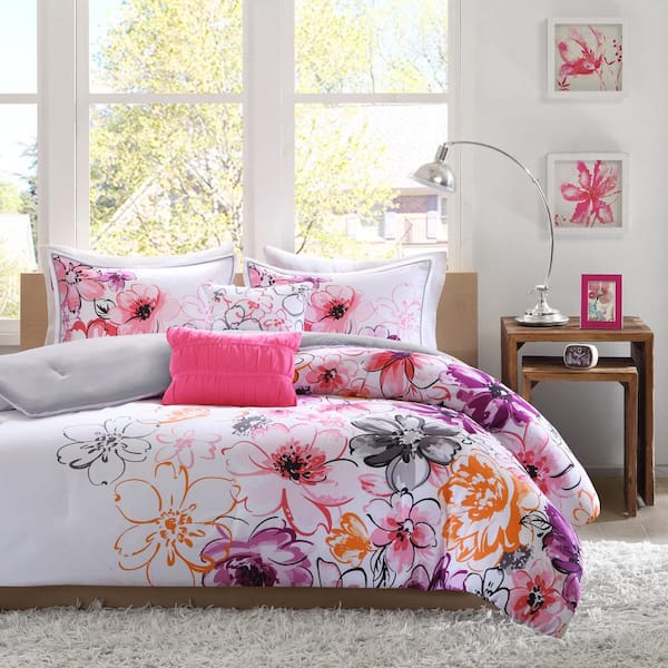 Intelligent Design Ashley 5-Piece Pink Microfiber King/Cal King Floral Cottage Comforter Set