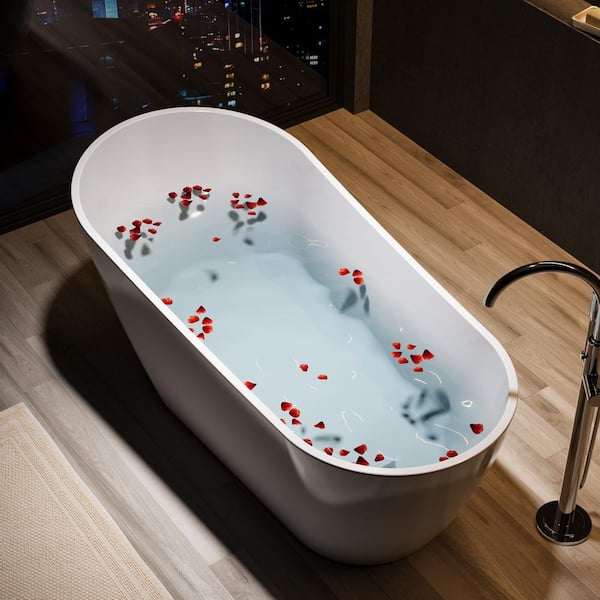 LORDEAR 67 in. x 31.5 in. Rectangular Acrylic Free Standing Flatbottom Soaking Bathtub in White with Drain