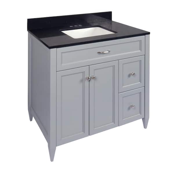 Ella Vail 37 in. W x 22 in. D x 36 in. H Bath Vanity in Gray with Quartz Stone Galaxy Black Top with White Basin