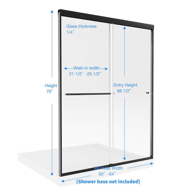 50-54 in. W x 70 in. H Sliding Framed Shower Door in Matte Black with 1/4 in. (6 mm) Clear Glass