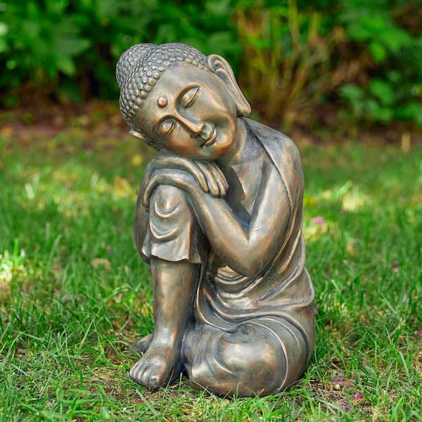Glitzhome 18 in. H MGO Faux Bronze Resting Buddha Garden statue