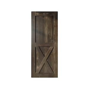 32 in. x 84 in. X-Frame Ebony Solid Natural Pine Wood Panel Interior Sliding Barn Door Slab with Frame