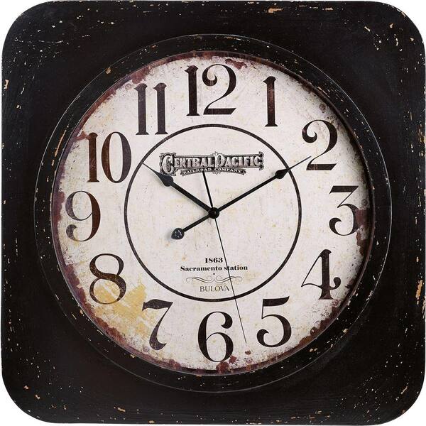 Bulova 24 in. H x 24 in. W Square Wall Clock with Wood Frame, Raised Bezel and Glass Lens