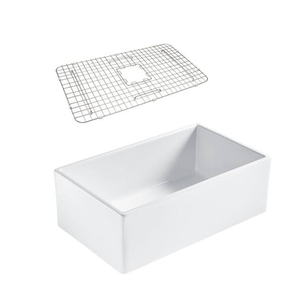 SINKOLOGY Bradstreet II Farmhouse/Apron-Front Fireclay 30 in. Single Bowl Kitchen Sink in Crisp White with Bottom Grid