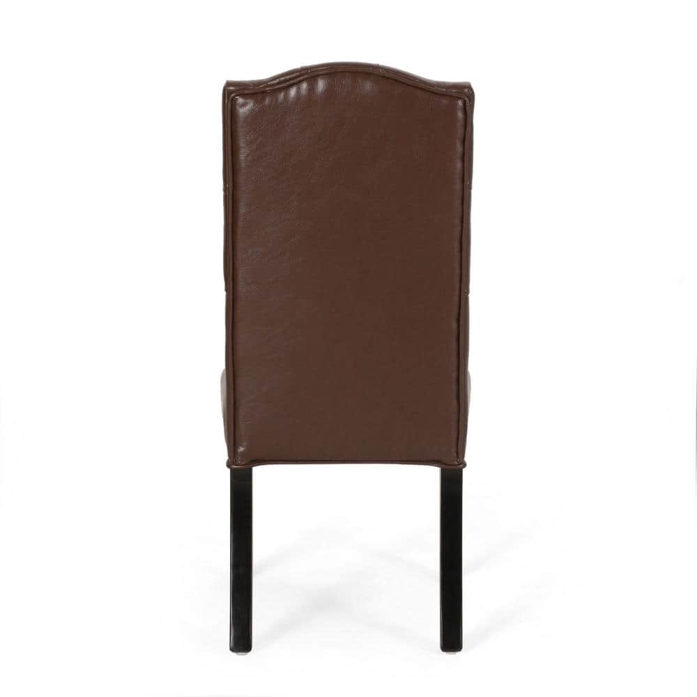 High-Back Dark Brown Faux Leather Upholstered Side Chairs, Set of 2