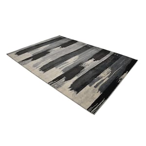 Studio Stripes Abstract Gray and Blue 7 ft. x 10 ft. Synthetic Rectangle Area Rug
