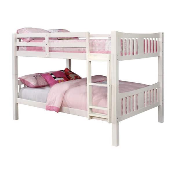 Benjara White Twin Adjustable Bunk Bed with Ladders