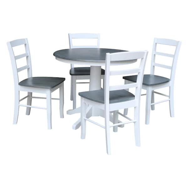 International Concepts 5-Piece Set White / Heather Gray 36 in. Round Solid Wood Top Dining Table with 4-Side Chairs