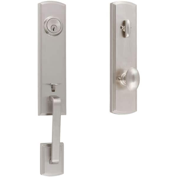 DELANEY HARDWARE Italian Collection Briona Single Cylinder Satin Nickel Door Handleset with Canova Interior for Right-Hand Door