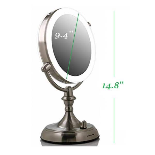 8 in. W x 8 in. H Small Round 1X/10X 2-Sides Magnifying Desk Makeup Mirror  with Built-in Battery & Type-C Port in Chrome