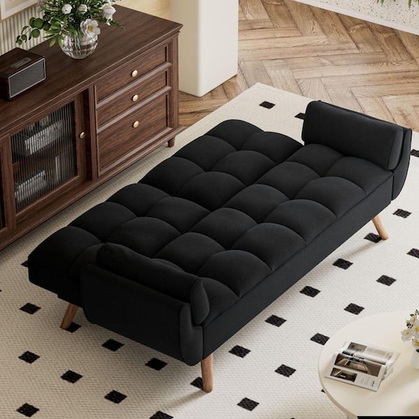WONDER COMFORT Chic 75 in. Black Linen Futon Sleeper Bed