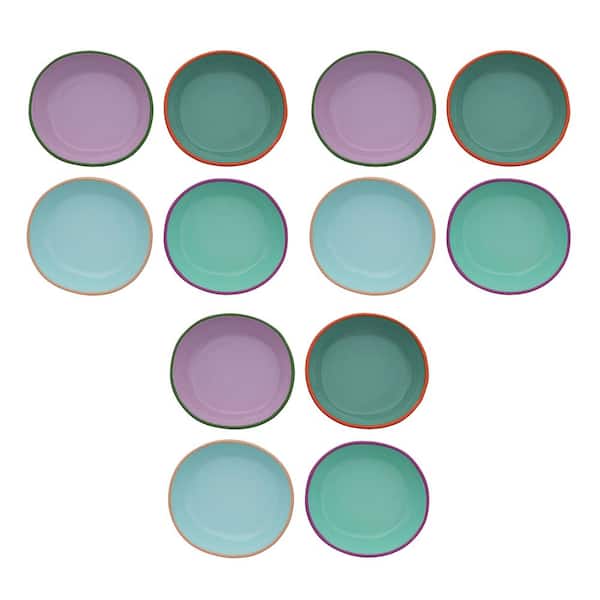 4.8 in. Multi-Colored Enameled Stainless Steel Round Platters (Set of 12)