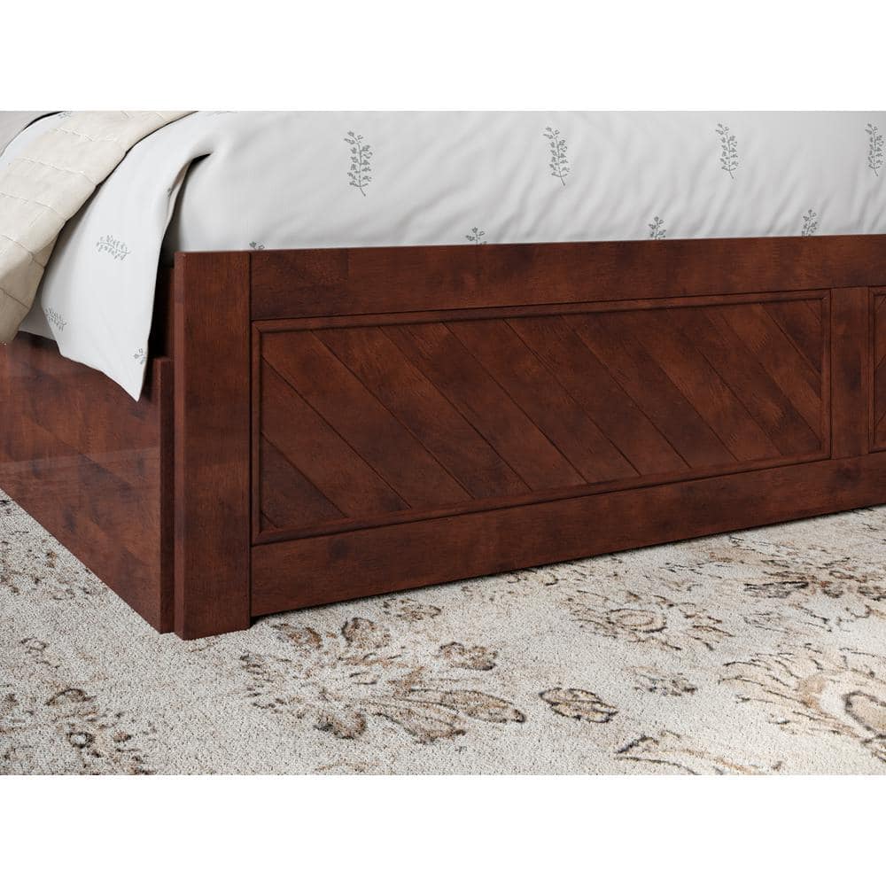 Canyon Walnut King Platform Bed with Trundle and Chevron Headboard