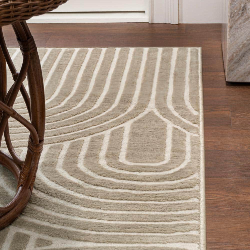 Beige and Cream Striped Arches Polyester 3x5 Area Rug