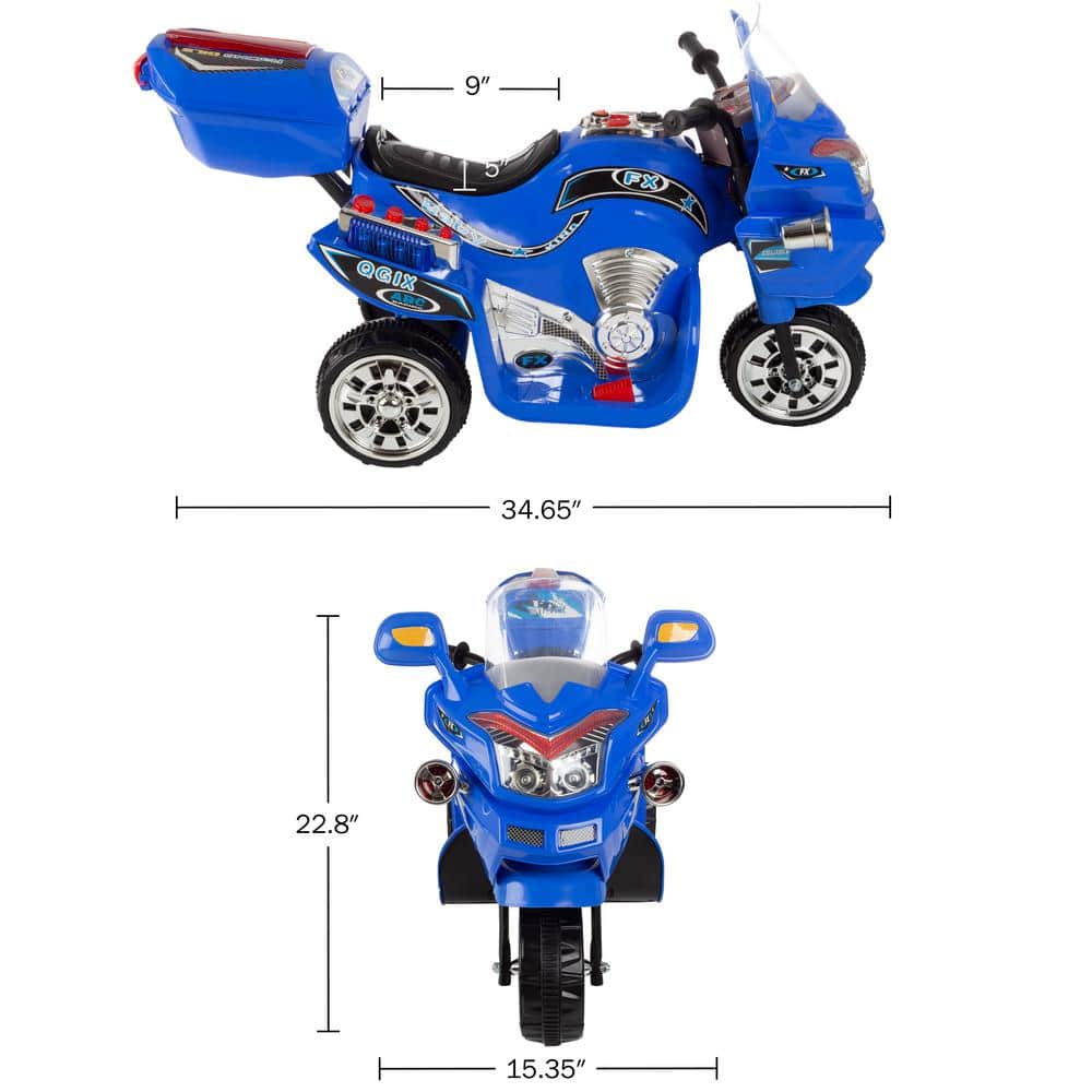 Blue 6V Electric 3-Wheel Motorcycle with Headlights