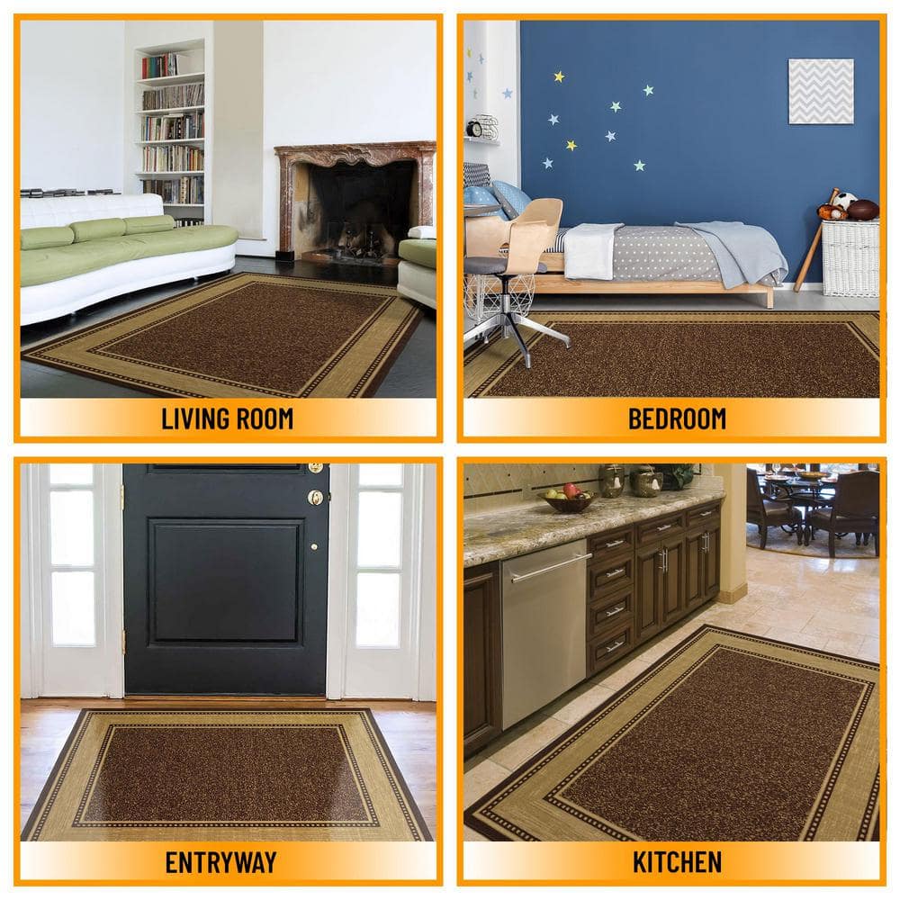 Brown and Beige Non-Slip Rubberback Area Rug 3'3" x 5'