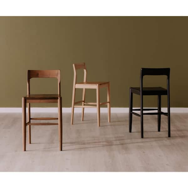 NADAAL STUDIOS Katerina Natural Solid Oak Bar Stool with Unique Grain Finish