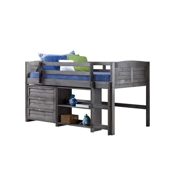 Donco Kids Louver Modular Low Loft Bed Combo C Twin Antique Grey