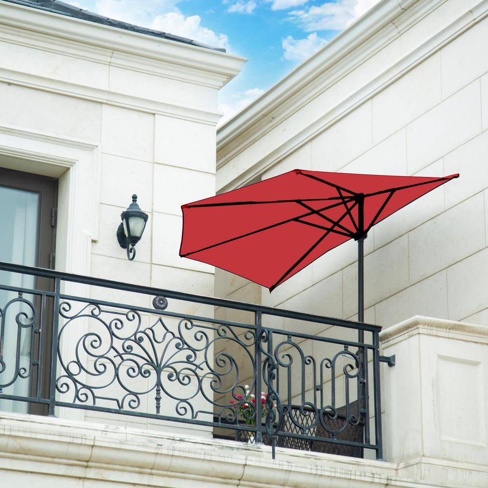 Ruby Red 9ft Half Round Outdoor Patio Umbrella with Crank
