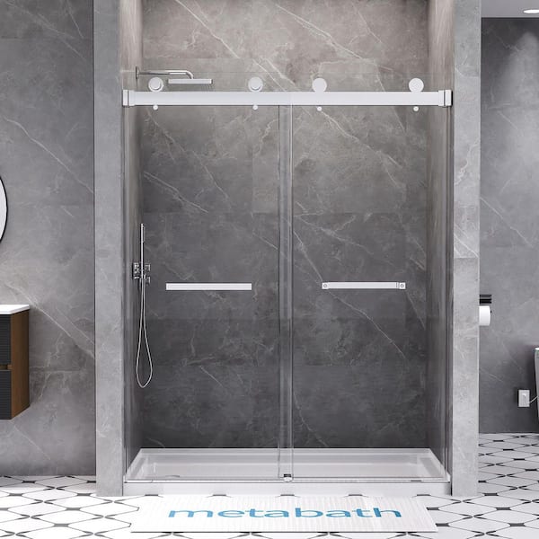 Feelive 56 to 60 in. W x 76 in. H Double Sliding Frameless Shower Door in Chrome with 3/8 in. Tempered Clear Glass